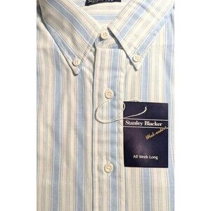 VTG Stanley Blacker Long Sleeve Mens 17-34/35 Cotton Light Blue/White Stripe NWT